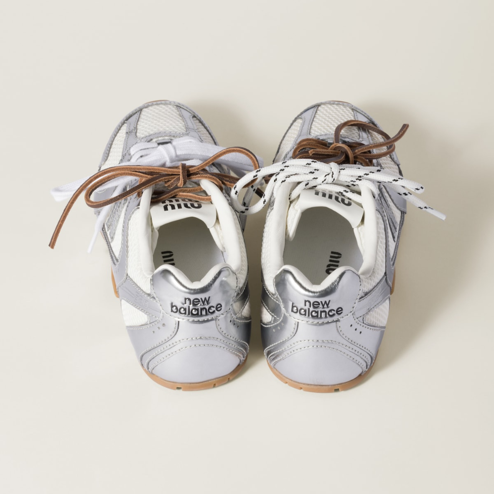 NB x Miu Miu 530 SL metallic leather and mesh sneakers Women