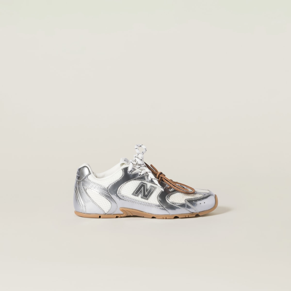 NB x Miu Miu 530 SL metallic leather and mesh sneakers Women