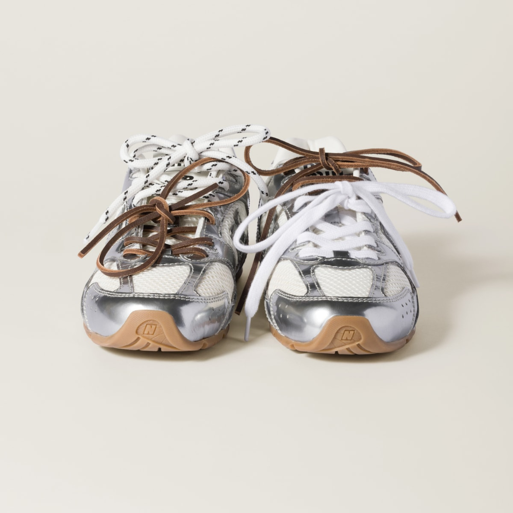 NB x Miu Miu 530 SL metallic leather and mesh sneakers Women