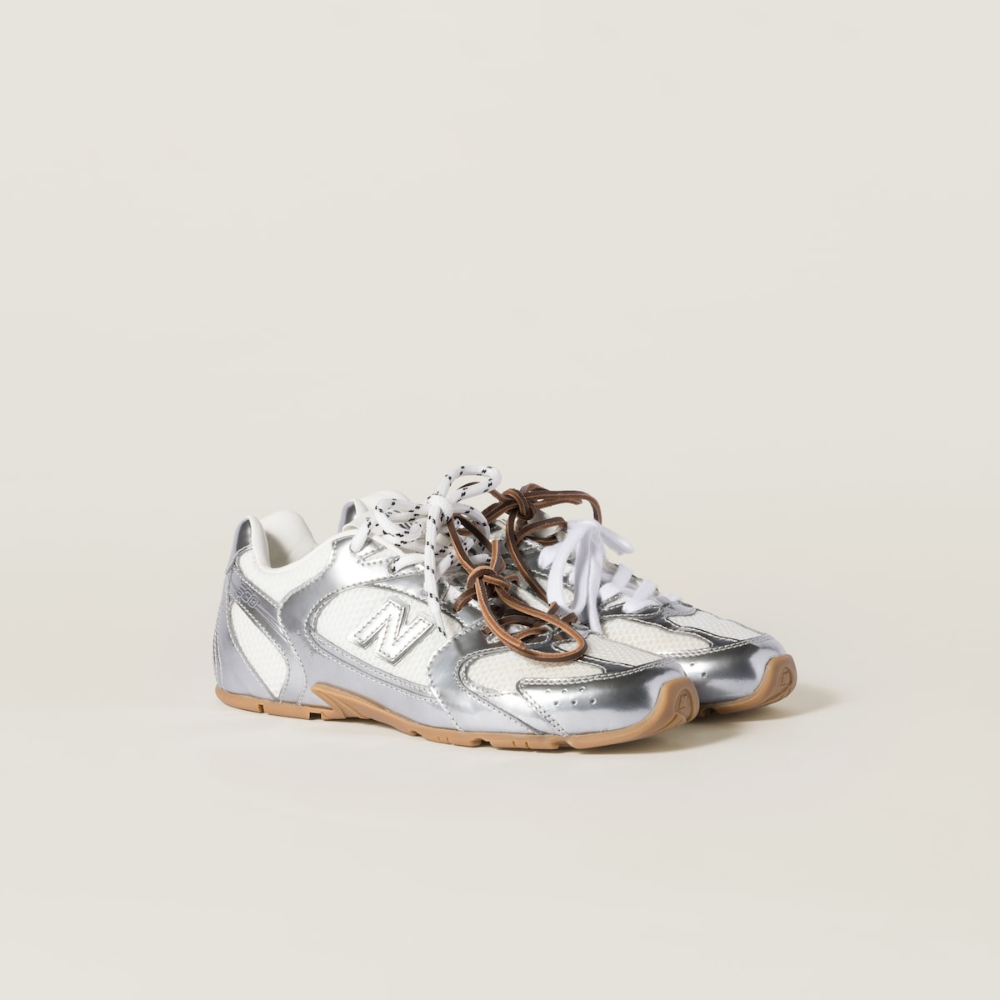 NB x Miu Miu 530 SL metallic leather and mesh sneakers Women