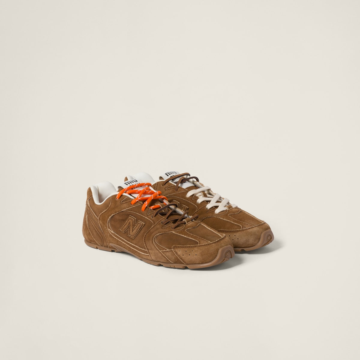 NB (WMNS) x Miu Miu 530 SL Suede and Mesh Sneakers Orange Laces Women